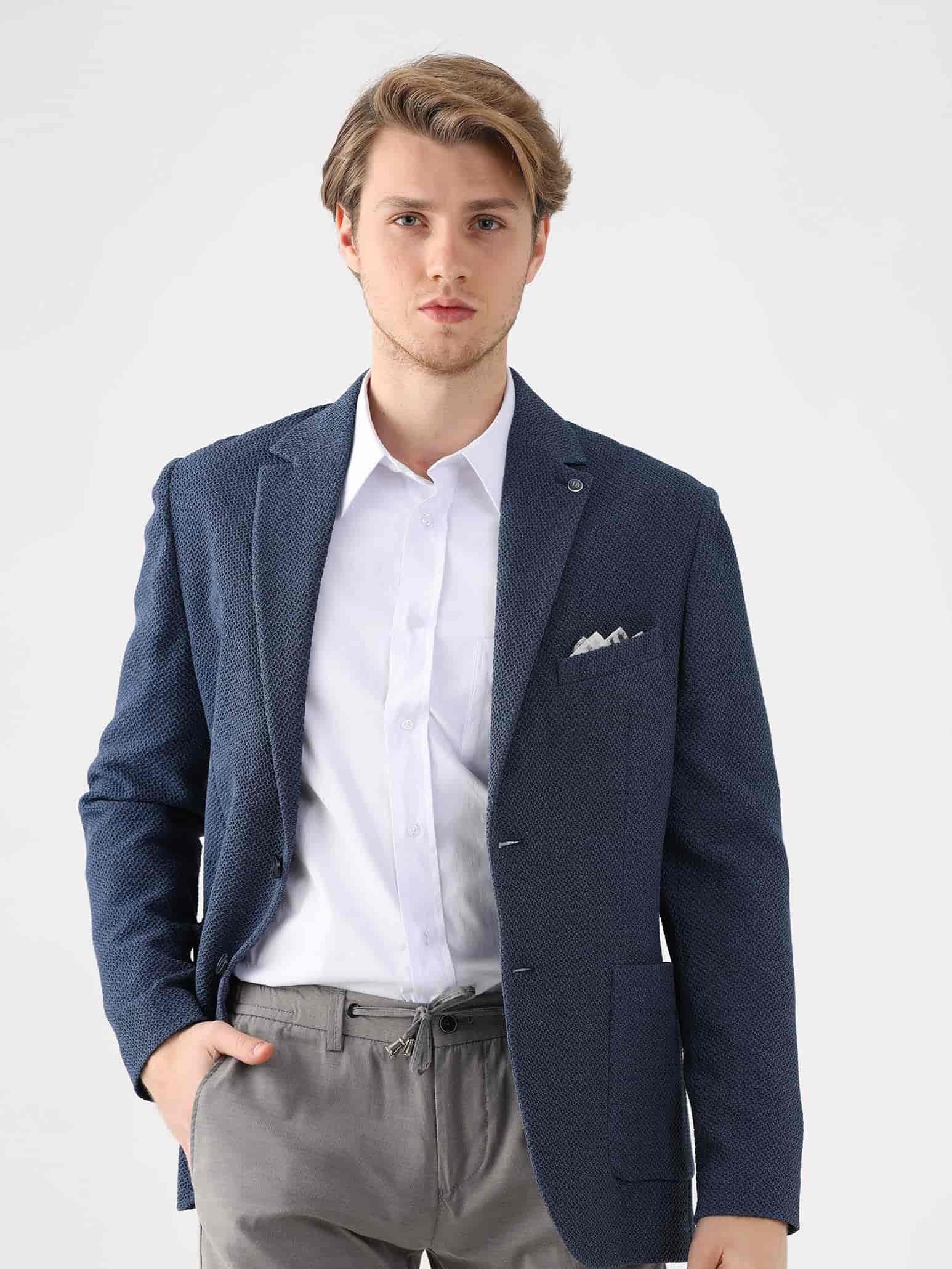 Erkek Modas Dufy Yaz Koleksiyonu Dufy Mavi Erkek Slim Fit