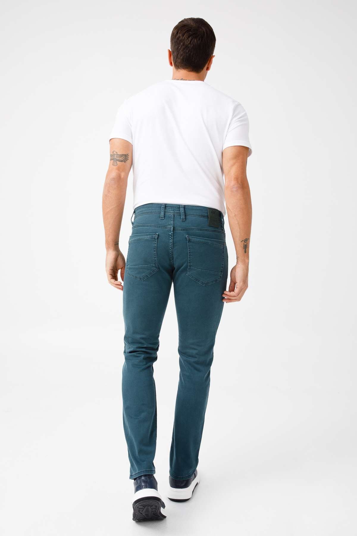 Erkek Petrol Slim Fit Dar Kalip Std Jean Pantolon