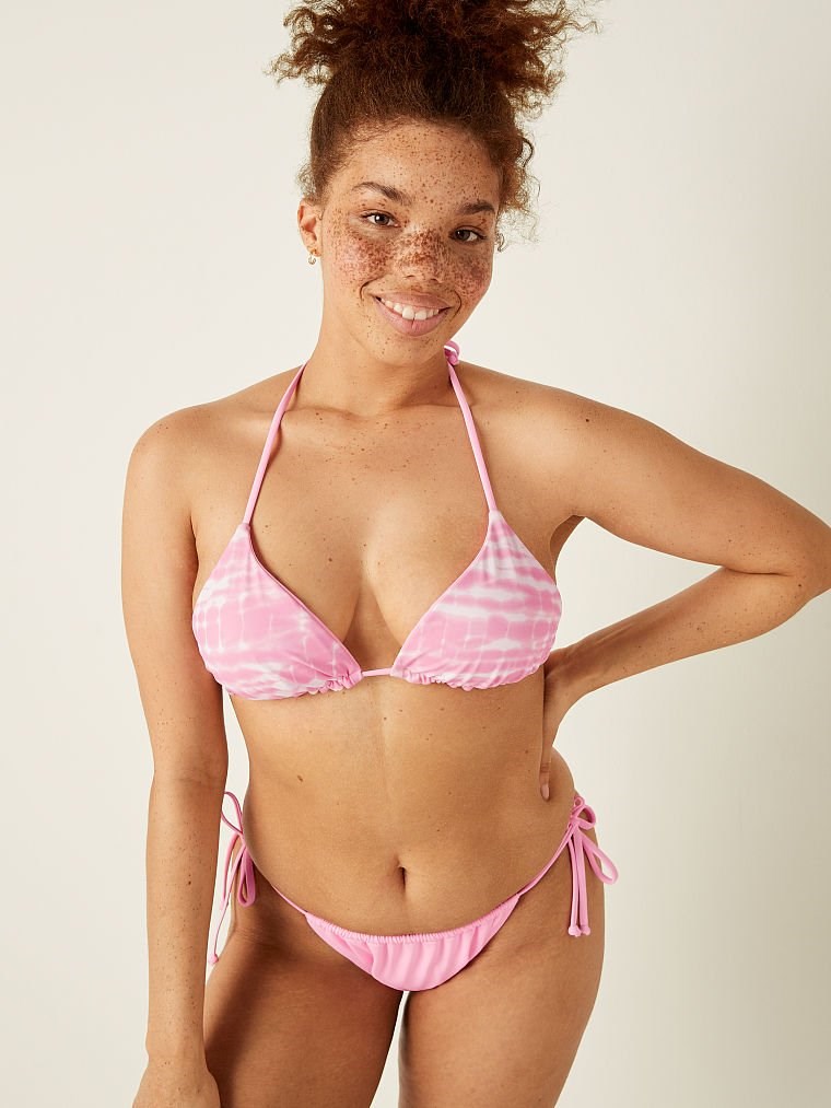 Çift Taraflı Üçgen Bikini Üstü Pembe Papatya Batik VS26462138