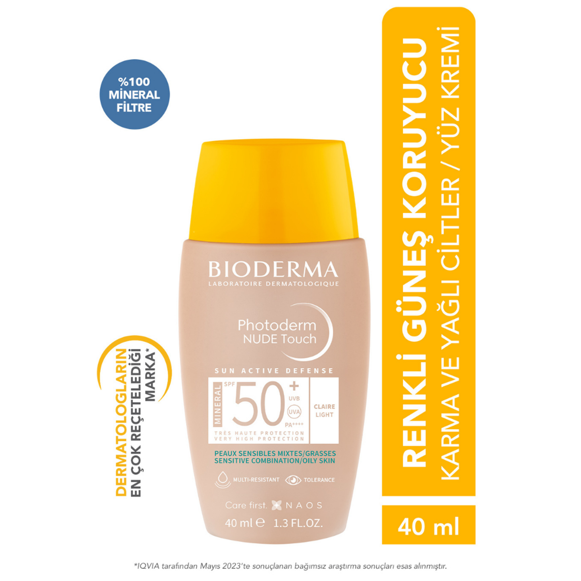 Bioderma Photoderm Nude Touch Spf 50 Light Renkli Güneş Koruyucu 40 ml