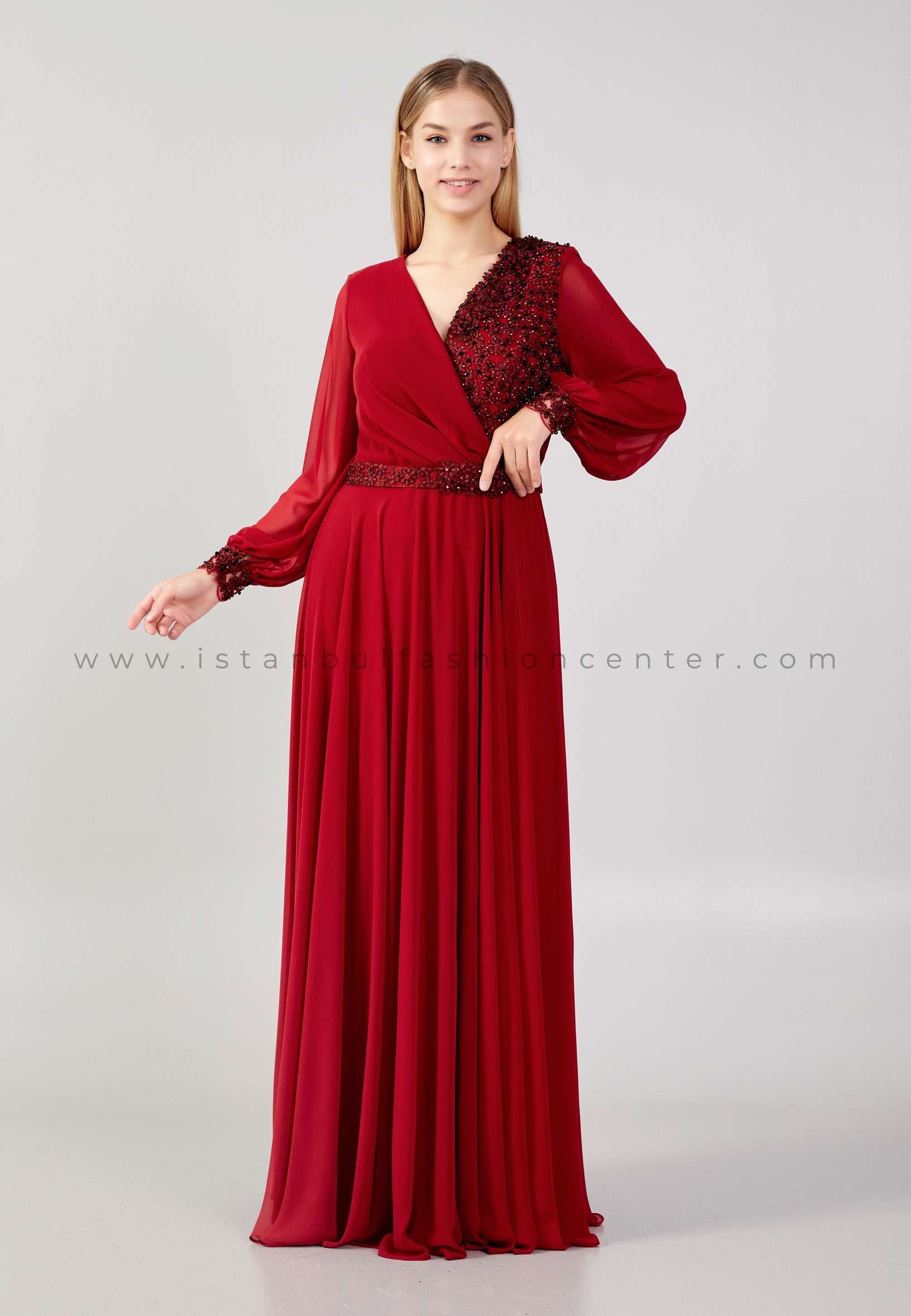 See L Ne Long Sleeve Maxi Chiffon Column Plus Size Burgundy Wedding