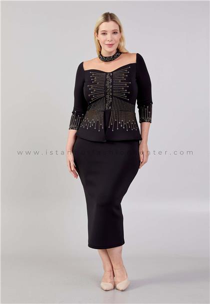 Grade Fashion Mid Length Midi Crepe Column Plus Size Black Evening