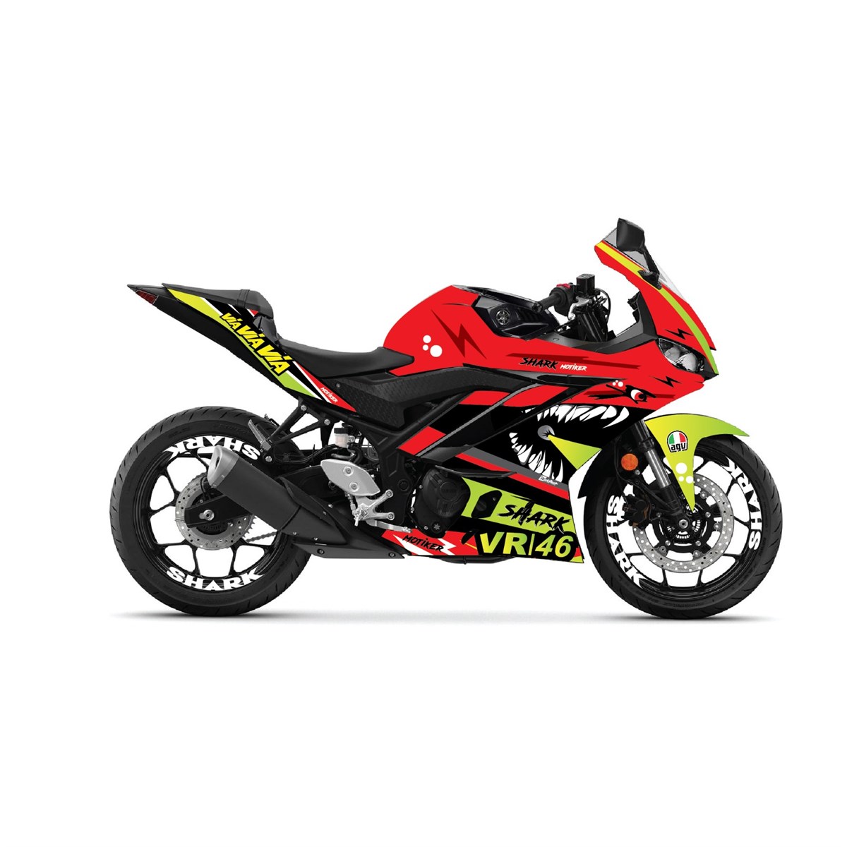 Yamaha R25 Kırmızı Shark Takım ve Jant Sticker Etiket Modeli Motiker