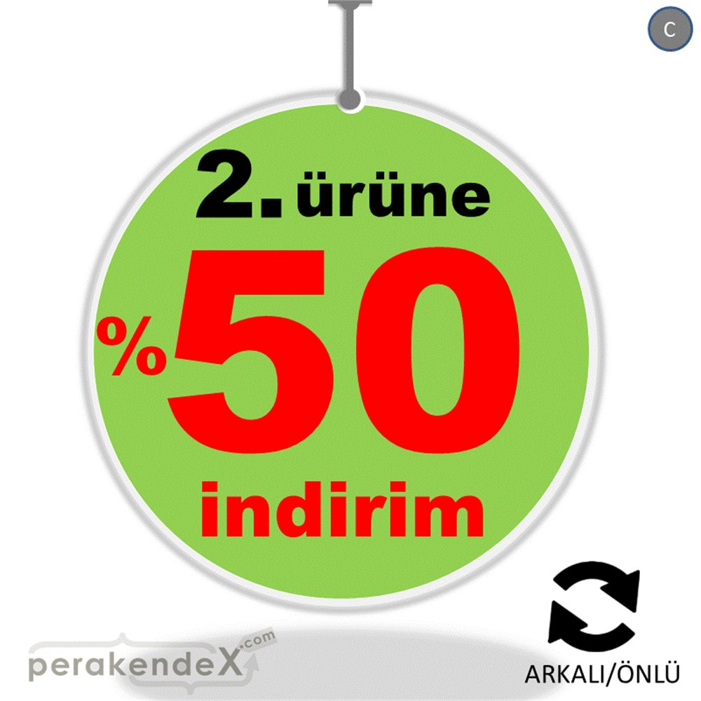 Hazır 2 ürüne yüzde 50 indirim DÖNKARTI oval çift yön baskı