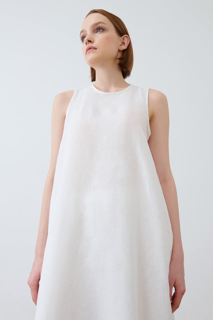 NATURAL LINEN SLEEVE DRESS ECRU