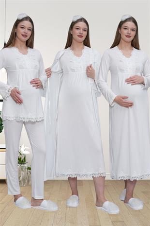 MECİT PİJAMAMecit 1519 Ekru Lohusa Sabahlık Gecelik Pijama Set