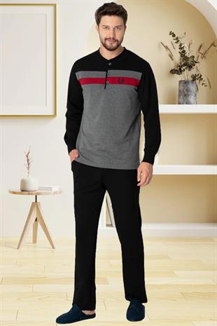 Mecit PijamaMecit 2763 Gri %100 Pamuk Büyük Beden Erkek Pijama Takımı