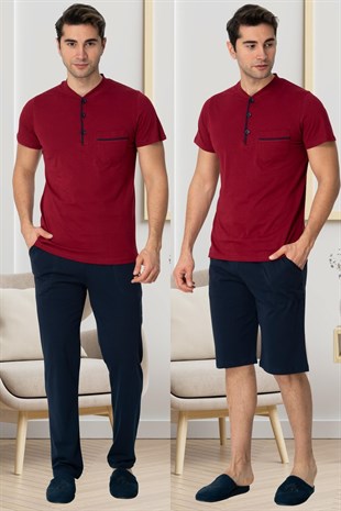 Mecit 2769 Bordo Büyük Beden Şortlu Erkek Pijama Takımı