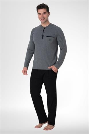 MECİT PİJAMAMecit 2904 Gri %100 Pamuk Erkek Büyük Beden Pijama Takımı
