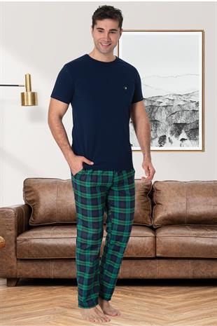 Mecit 2907 Lacivert Ekoseli Erkek Büyük Beden Pijama Takımı