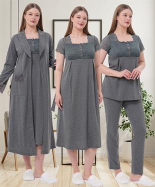Mecit PijamaMecit 6066 Füme Sabahlıklı Gecelik Pijama Lohusa Set