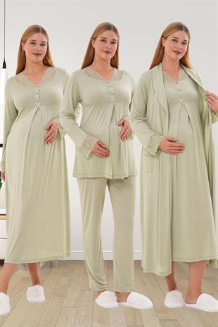 MECİT PİJAMAMecit 6332 Yeşil Sabahlık Gecelik Pijama Hamile Lohusa Set