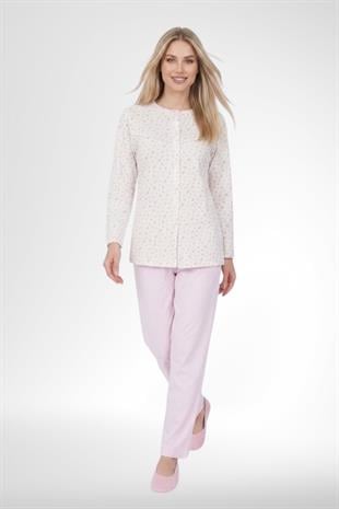 MECİT PİJAMAMecit 6362 Pembe %100 Pamuk Boydan Düğmeli Büyük Beden Kadın Pijama Takımı