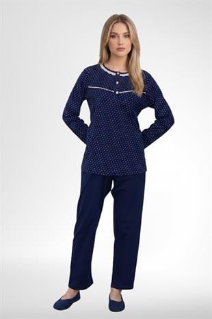 MECİT PİJAMAMecit 6388 Lacivert %100 Pamuk Büyük Beden Kadın Pijama Takımı