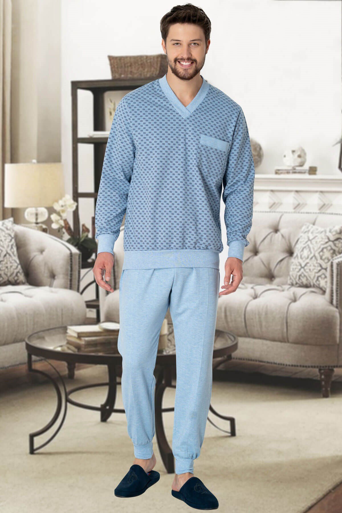 Mecit 2766 Mavi Büyük Beden Erkek Pijama Takımı | By Mecit Pijama
