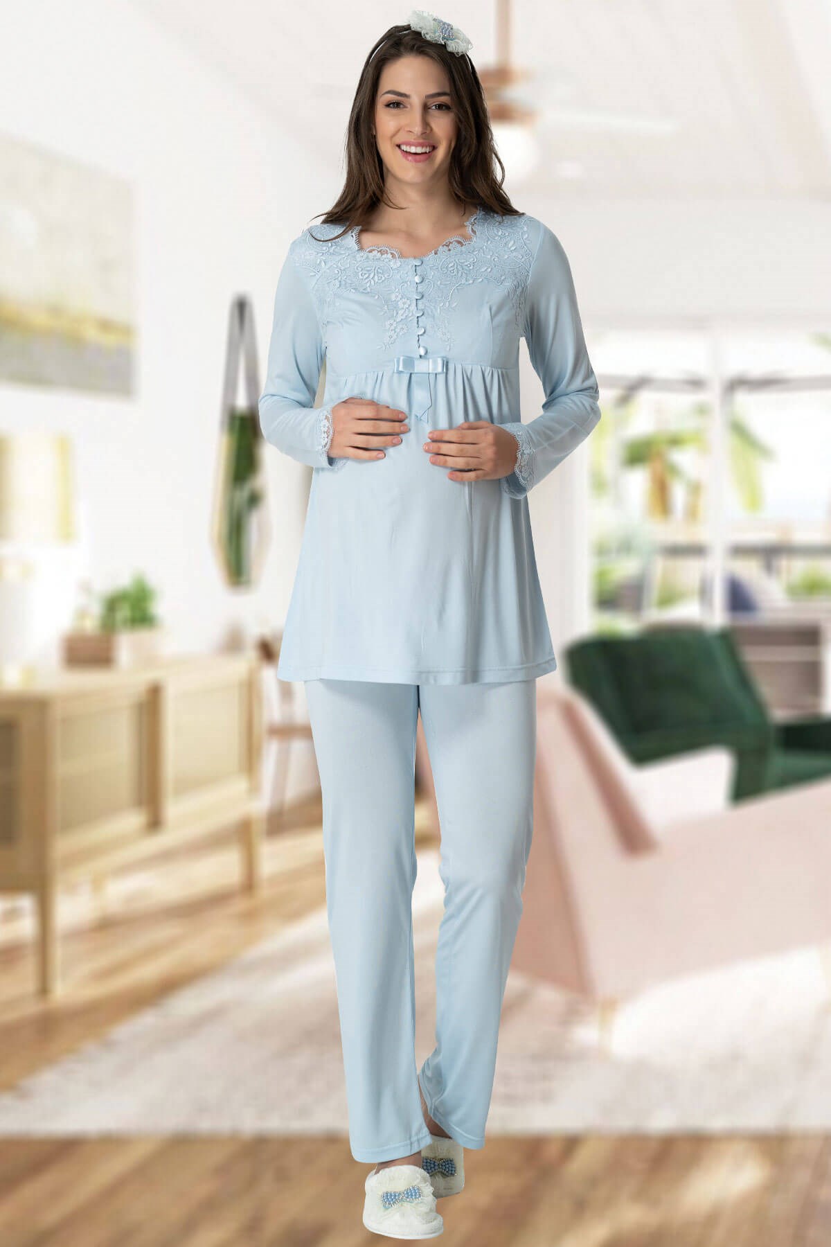 Mecit 5414 Mavi Lohusa Pjama Takımı | Mecit Pijama