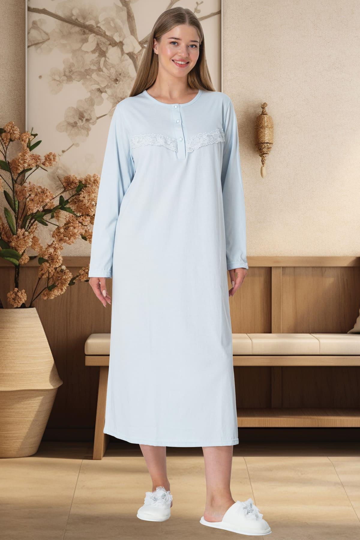 Mecit 5824 Mavi Büyük Beden Kadın Gecelik | Mecit Pijama