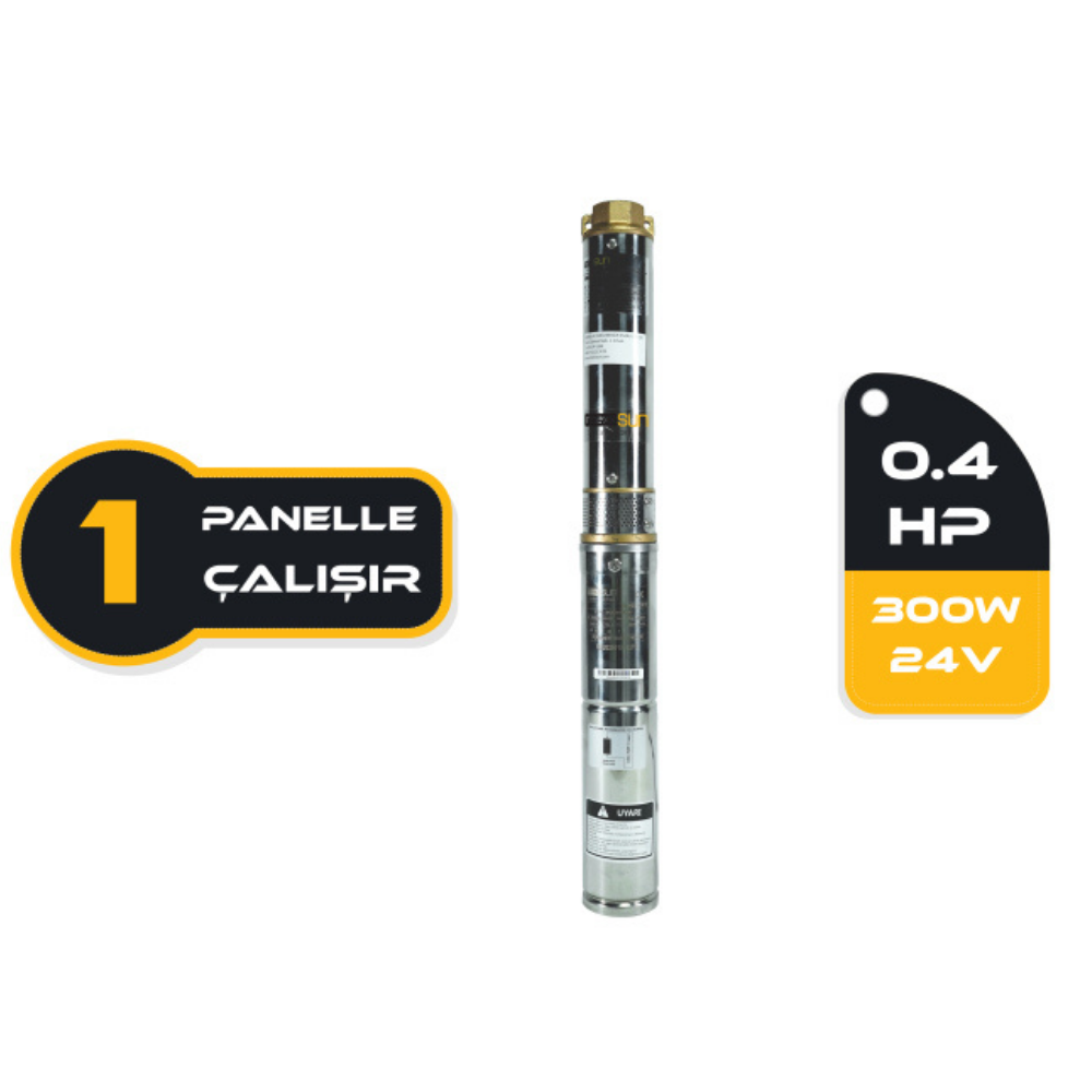 0.4HP / 300Watt / 4 Kademe / 24 Volt DC Solar Dalgıç Pompa