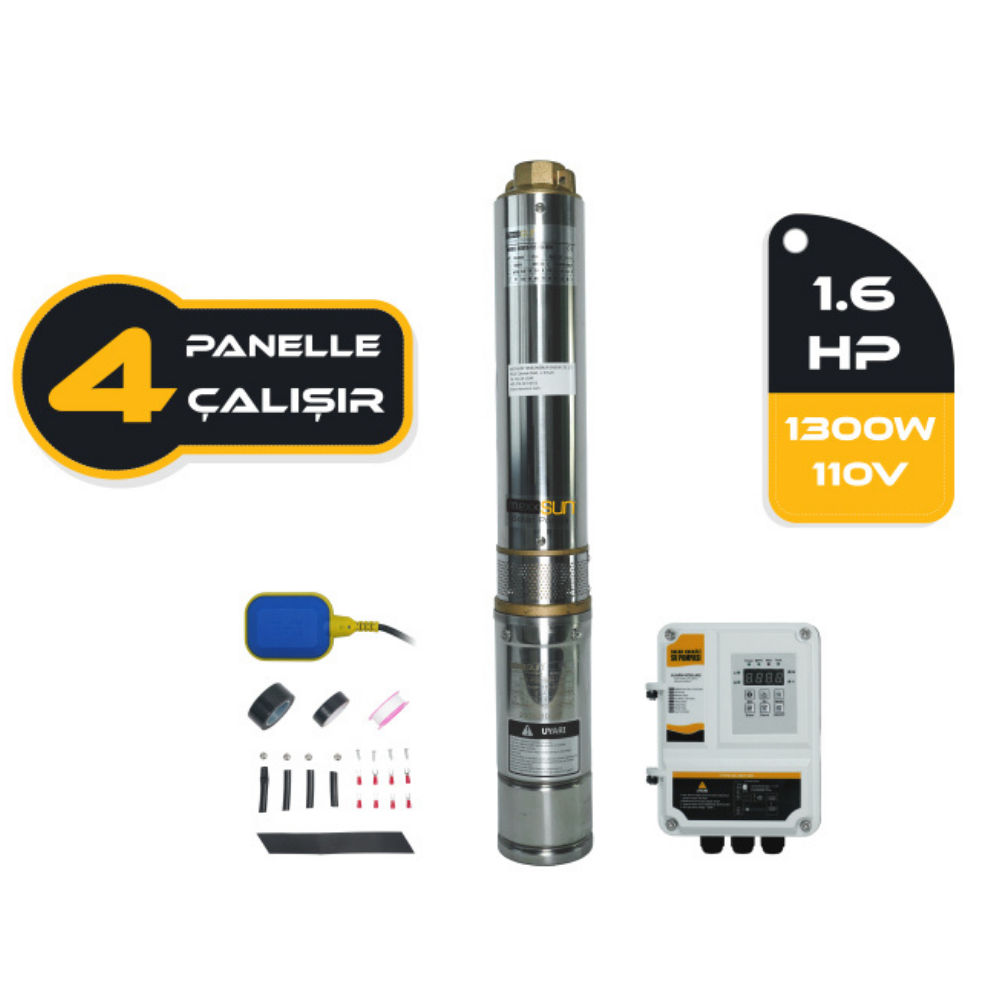 1.6HP / 1300Watt / 8 Kademe / 110-200 Volt DC Solar Dalgıç Pompa