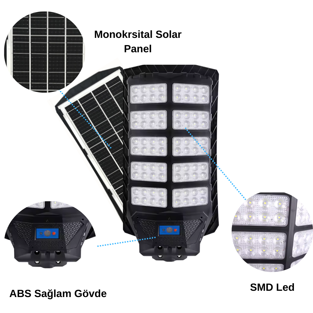 1000 Watt Güneş Enerjili Solar Sokak ve Yol Aydınlatma Armatürü (Günışığı)