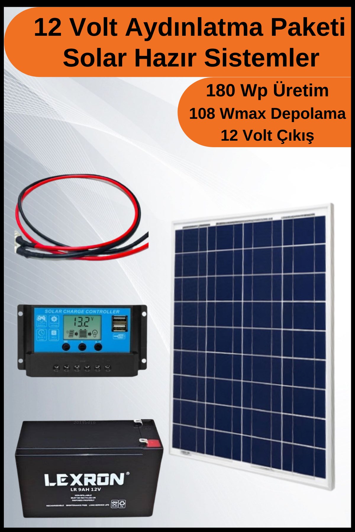 Aydınlatma Tall Solar Paket 12 Volt-180Wp