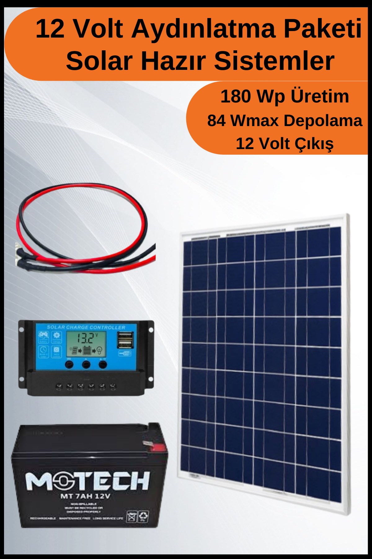 Aydınlatma Short Solar Paket 12 Volt-180Wp