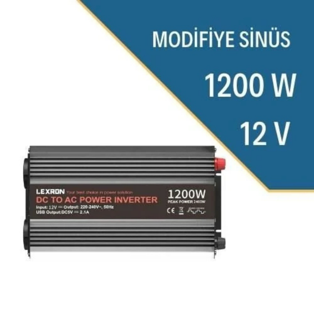Lexron 12V Volt-1200W Watt Modifiye Sinüs İnverter(220V Çevirici)