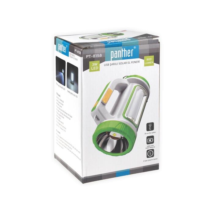 3 Watt Led + SMD Ledli USB + Solar Şarjlı El Feneri Projektör