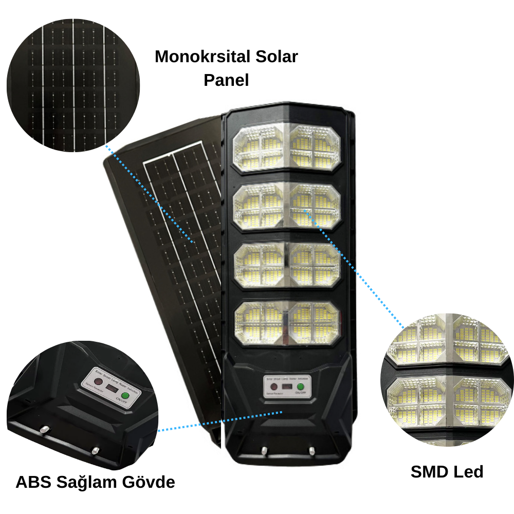 300 Watt Güneş Enerjili Solar Sokak ve Yol Aydınlatma Armatürü (Günışığı)