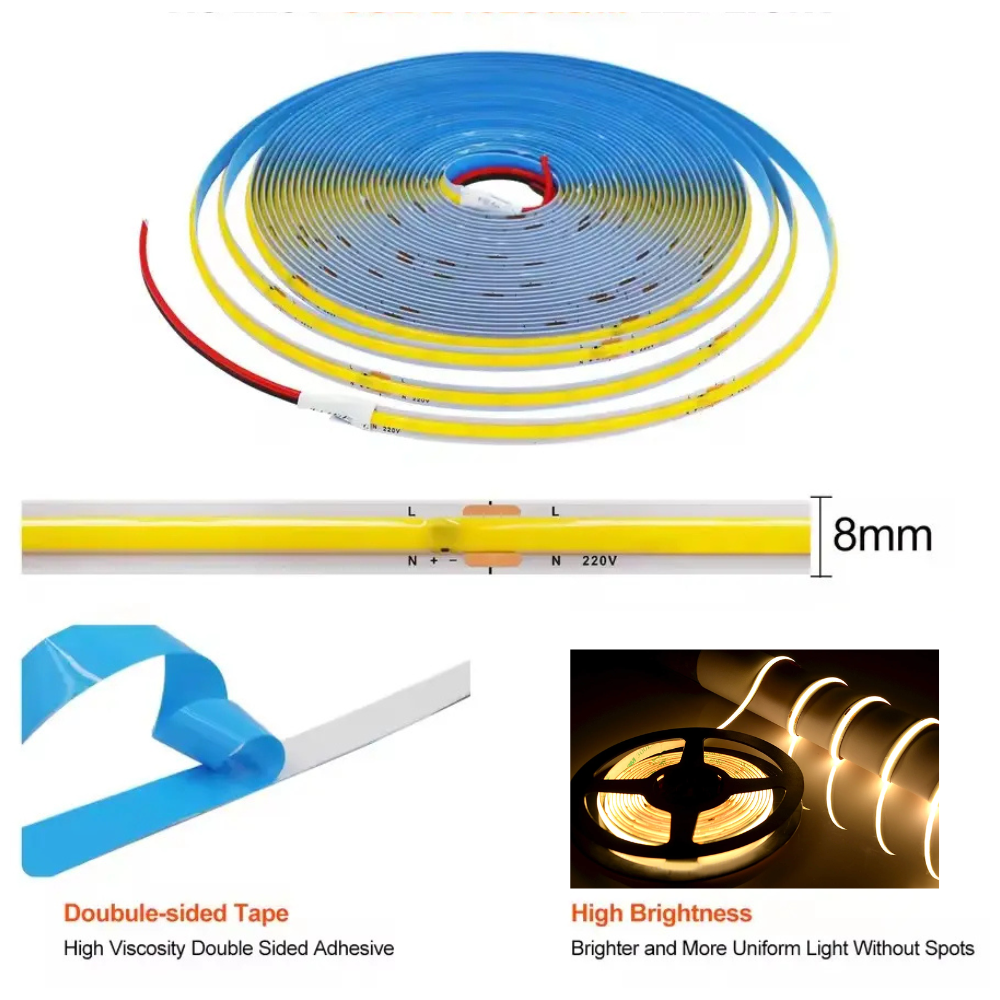320 Ledli 12 Volt İç Mekan Cob Şerit Led (5 Metre Paket + Günışığı)