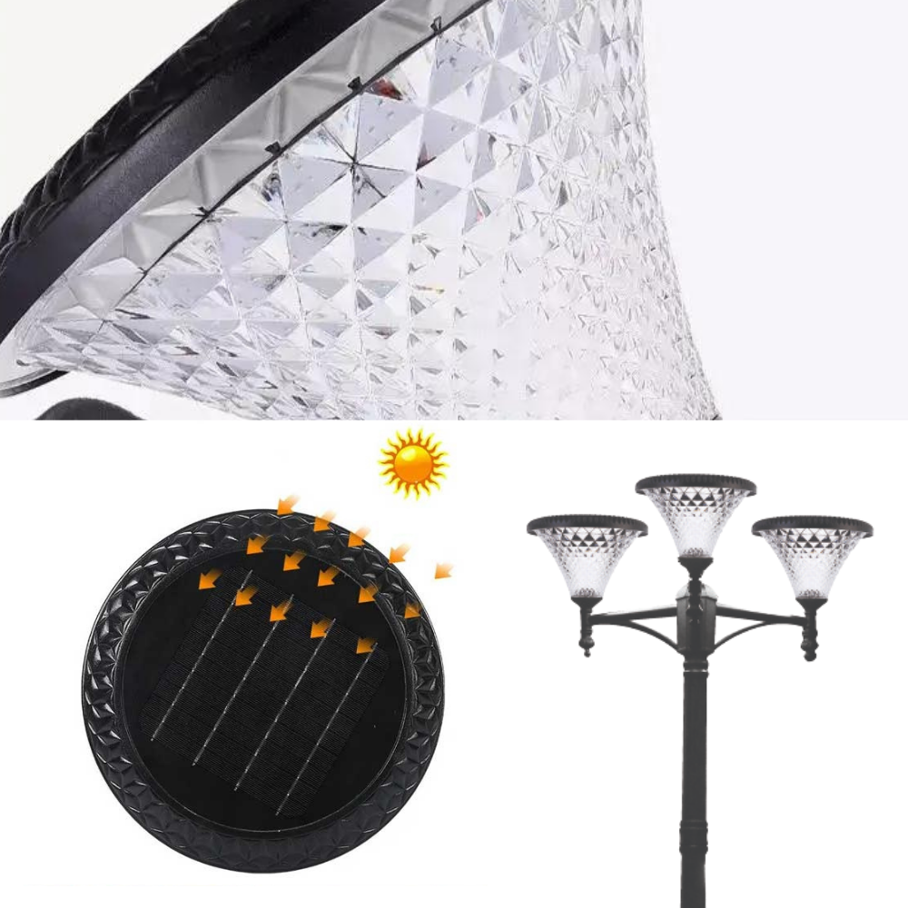 3X100Watt Güneş Enerjili Solar Bahçe Armatürü ( 300cm Direkli )