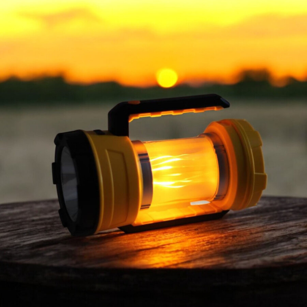 5 Watt Led + Alev Efekli Led USB + Solar Şarjlı El Feneri Projektör