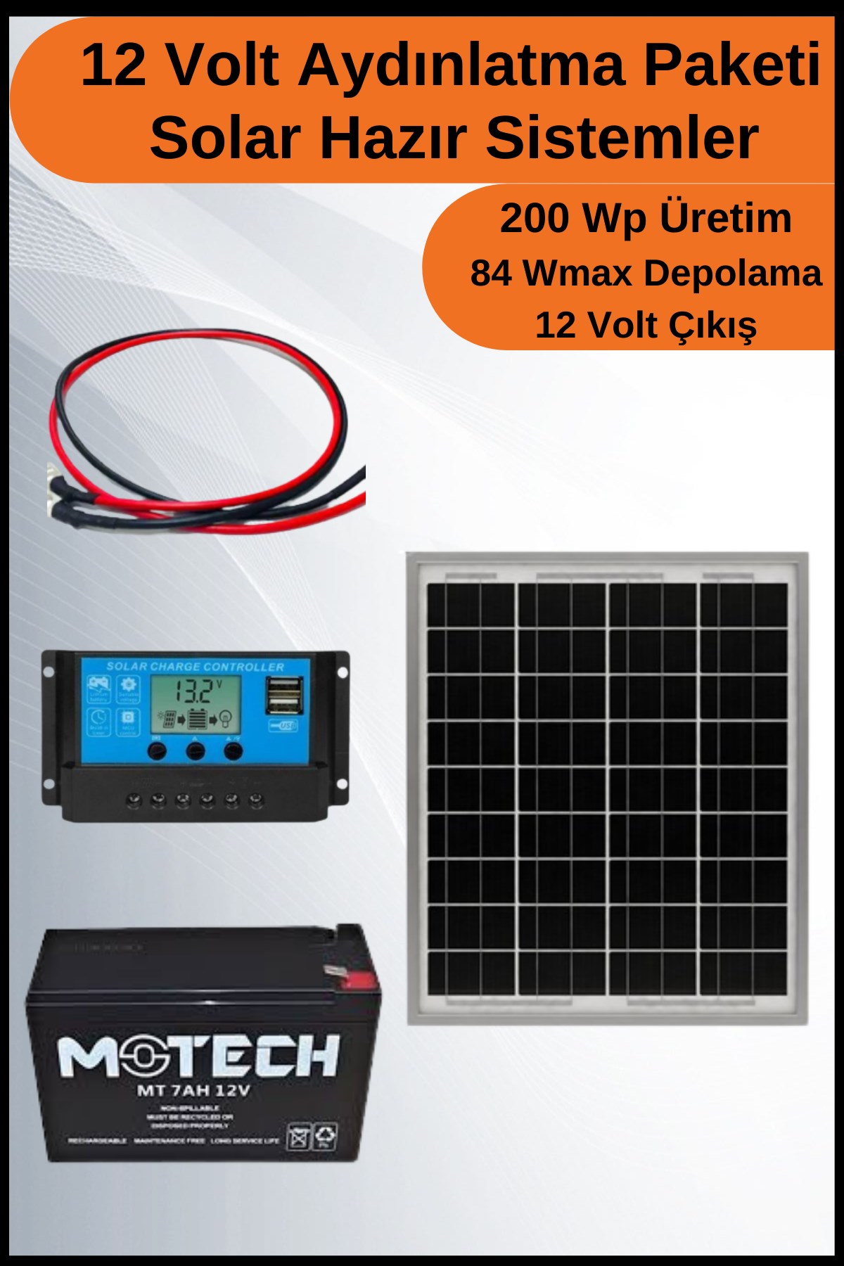 Aydınlatma Short Mono Solar Paket 12 Volt-200Wp