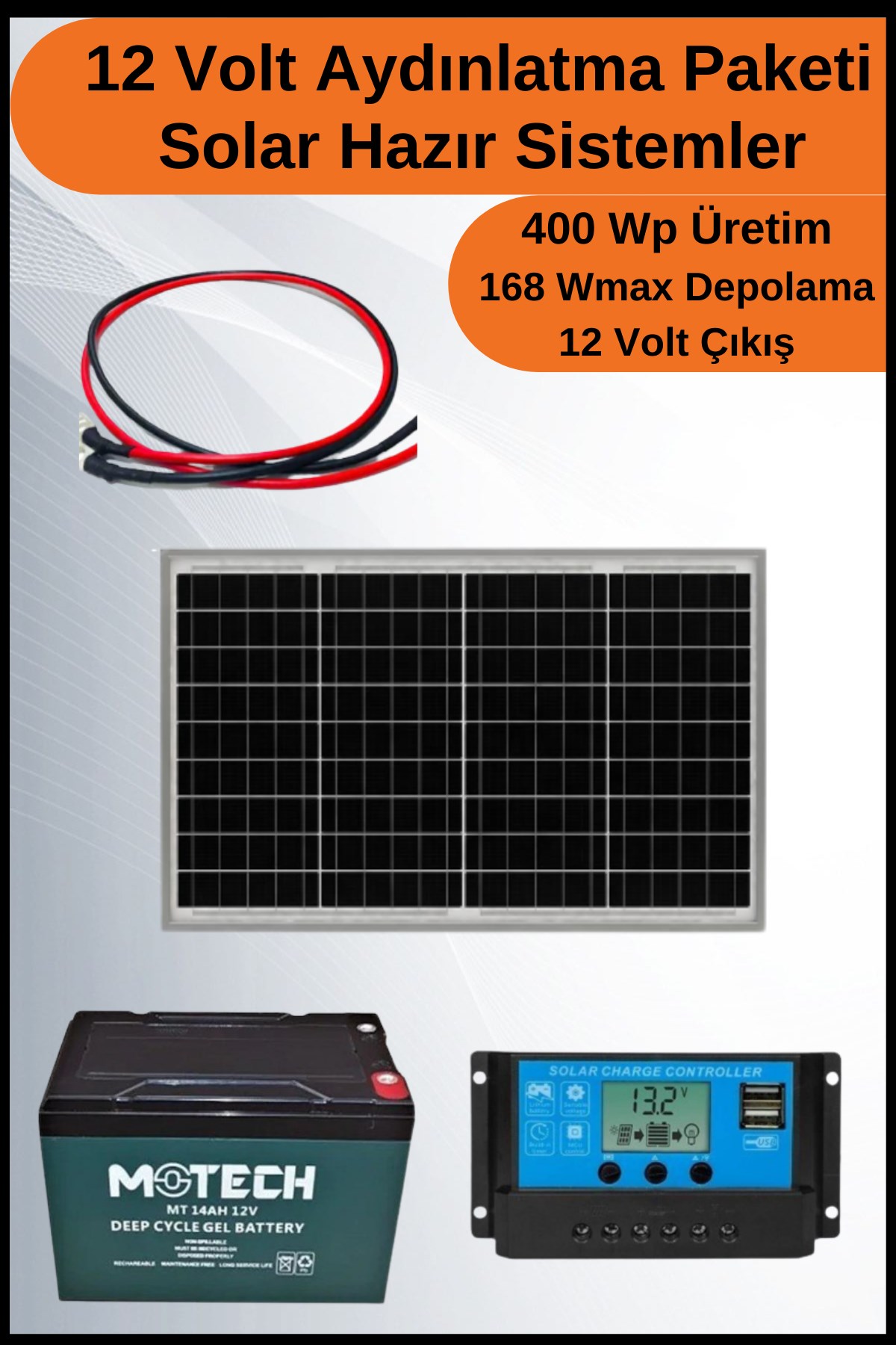 Aydınlatma Venti Mono Solar Paket 12 Volt-400Wp