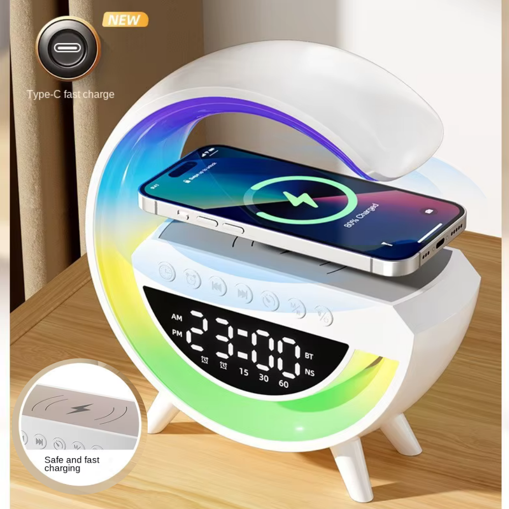 Kablosuz Şarj Özellikli Bluetoothlu Çok Fonksiyonlu Masa Lambası