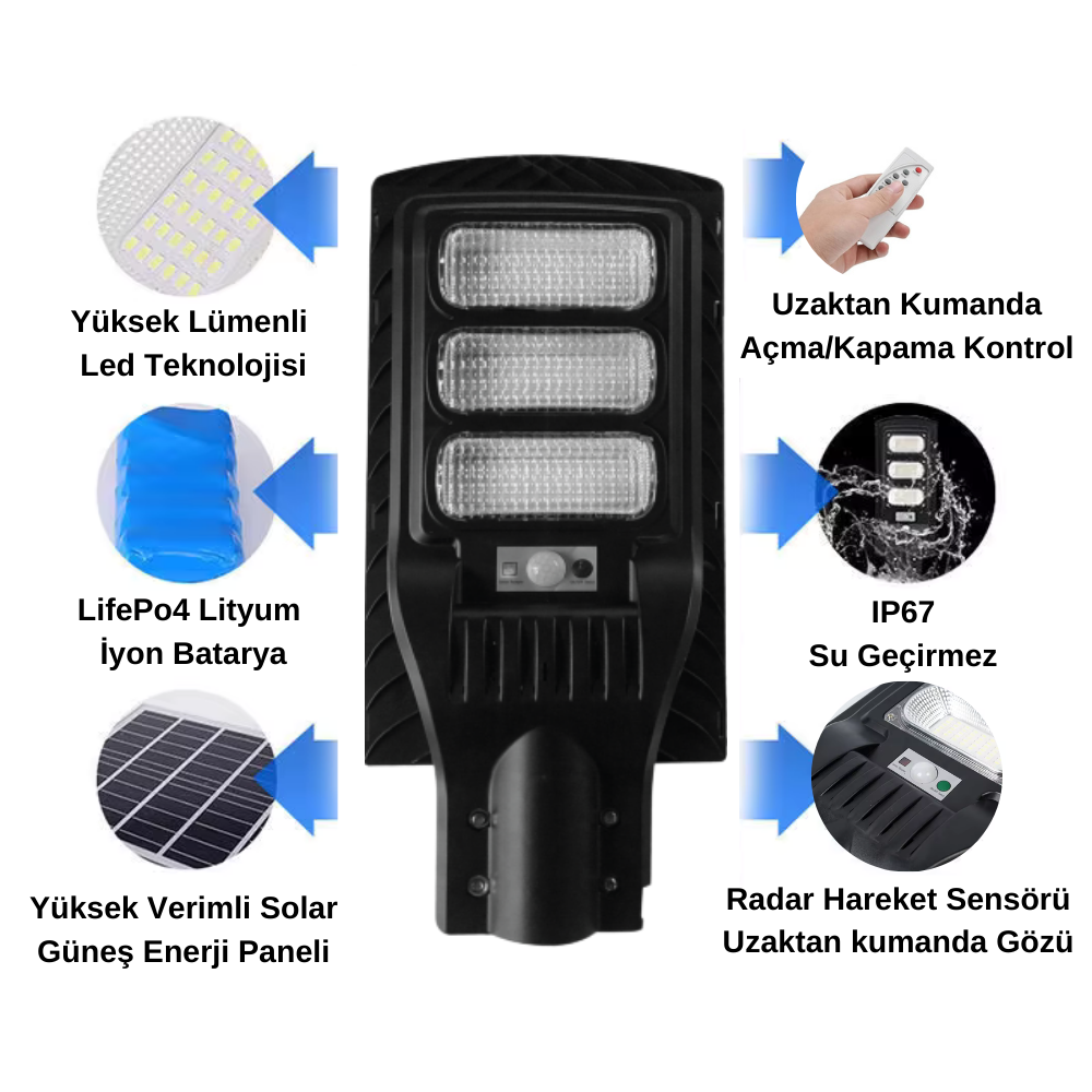 ND-300W-SA Solar Güneş Enerjili Sokak Yol Ve Bahçe Aydınlatma Armatürü