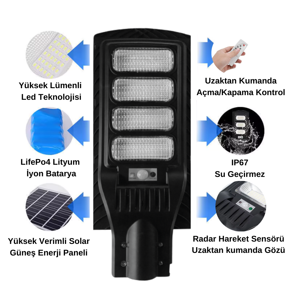 ND-400W-SA Solar Güneş Enerjili Sokak Yol Ve Bahçe Aydınlatma Armatürü