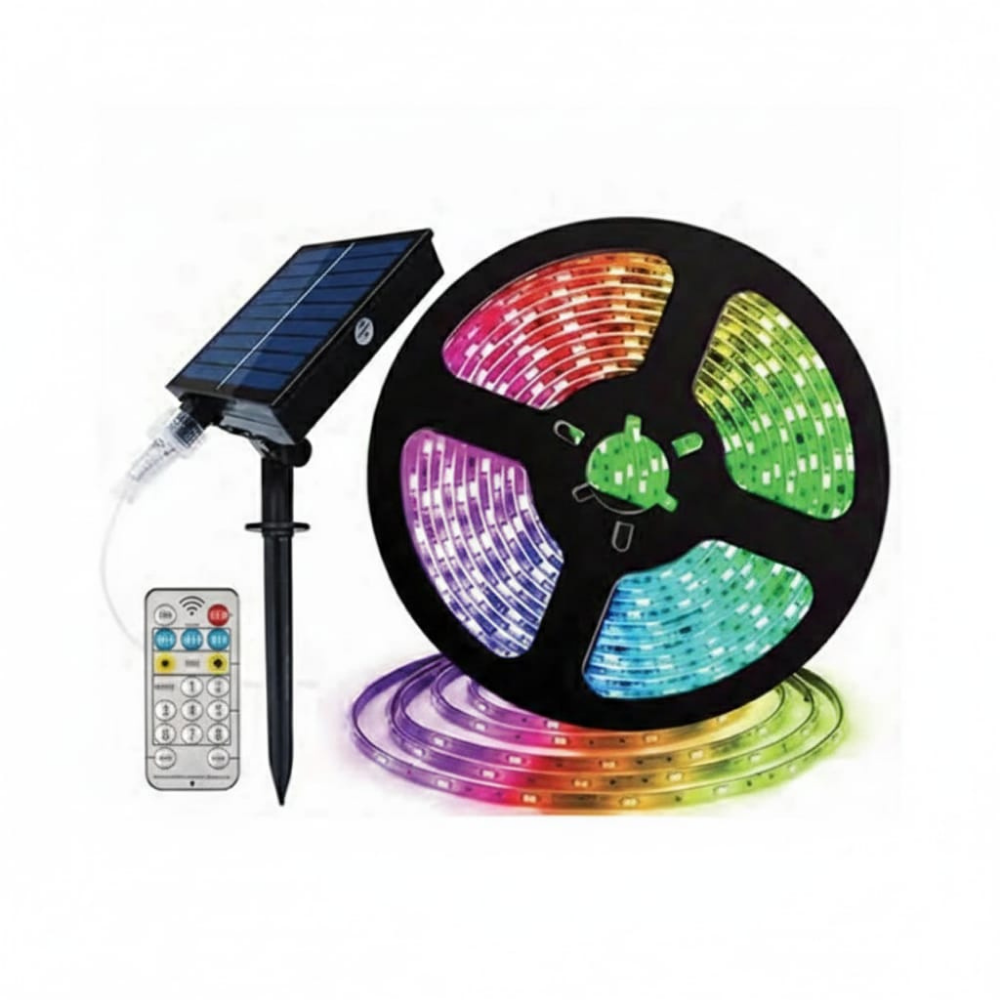 50 Watt Güneş Panelli Solar 10 Metre Hortum Şerit Led  (RGB)