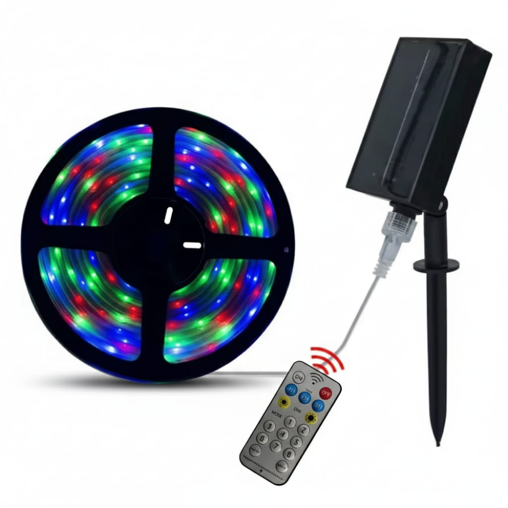 50 Watt Güneş Panelli Solar 10 Metre Hortum Şerit Led  (RGB)