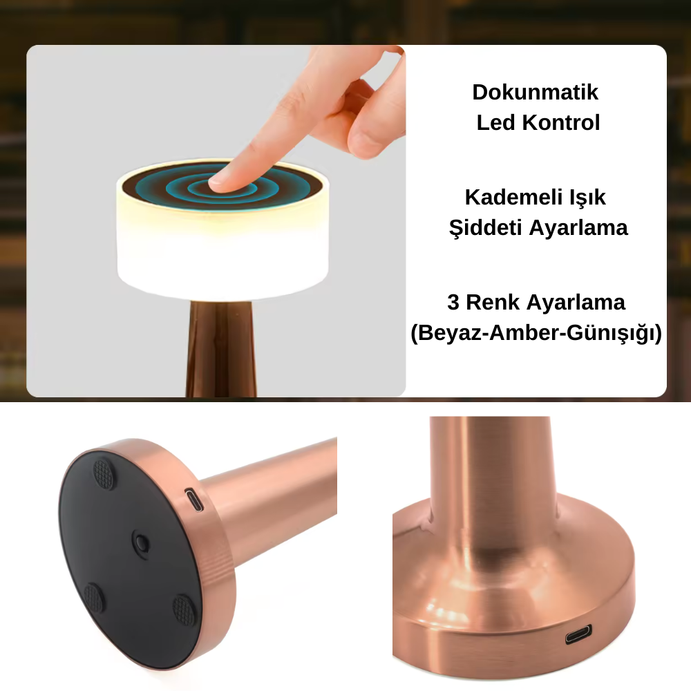 Nil Dokunmatik Şarjlı Dekoratif Led Masa Lambası