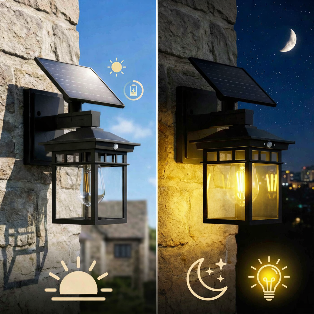 Rustik Tasarımlı Retro Güneş Enerjili Solar Dekoratif Duvar Apliği