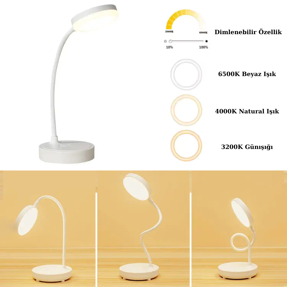 USB Şarjlı Esnek Tasarımlı Dimlenebilir Masa Lambası