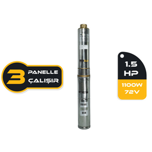 1.5HP / 1100Watt / 6 Kademe / 72 Volt DC Solar Dalgıç Pompa
