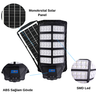 1000 Watt Güneş Enerjili Solar Sokak ve Yol Aydınlatma Armatürü (Günışığı)