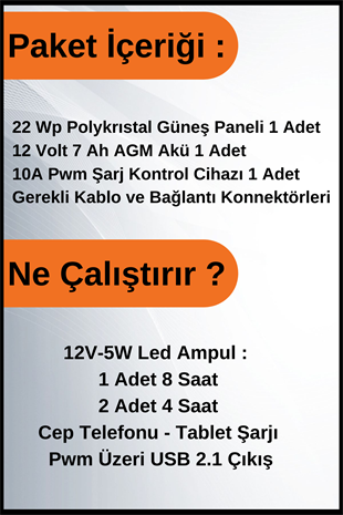 Aydınlatma Short Solar Paket 12 Volt-180Wp