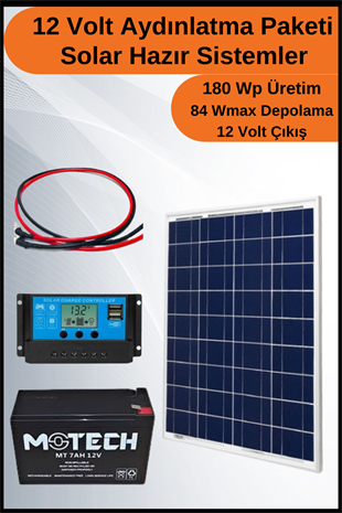 Aydınlatma Short Solar Paket 12 Volt-180Wp