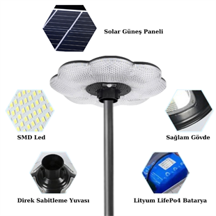 200Watt Güneş Enerjili Solar Çiçek Sokak Armatürü (3 Metre Direkli)
