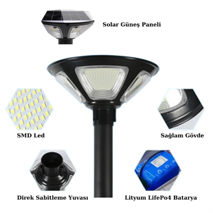 200Watt Güneş Enerjili Solar Sokak Armatürü (3 Metre Direkli)