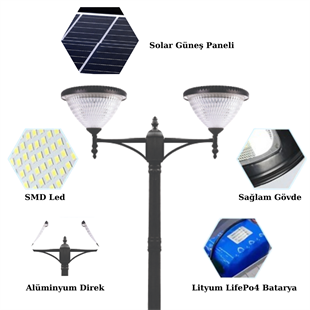 2X100Watt Güneş Enerjili Solar Bahçe Armatürü ( 300cm Direkli )
