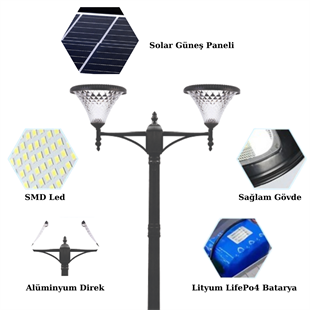 2X100Watt Güneş Enerjili Solar Bahçe Armatürü ( 300cm Direkli )